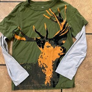 Green and Orange Deer Graphic Long Sleeve Shirt